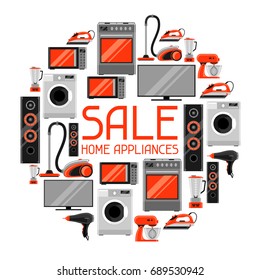 Sale background with home appliances. Household items for shopping and advertising flyer.