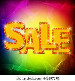 Sale background with retro waves effect. Vector illustration