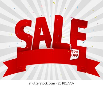 Sale background with ribbon and colorful confetti 