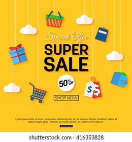 Sale Background With Shop Icons. Vector Illustration