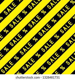 Sale background. Shopping. Seamless pattern. Black and yellow diagonal stripes. Vector illustration.