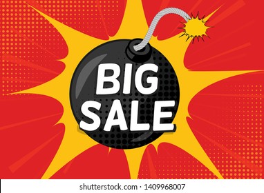 Sale Background with Speech Bubble and Bomb in Pop Art Style. Vector Illustration EPS10