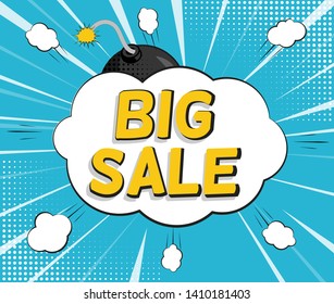 Sale Background with Speech Bubble and Bomb in Pop Art Style. Vector Illustration EPS10