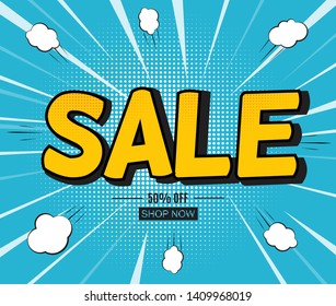 Sale Background with Speech Bubble in Pop Art Style. Vector Illustration EPS10