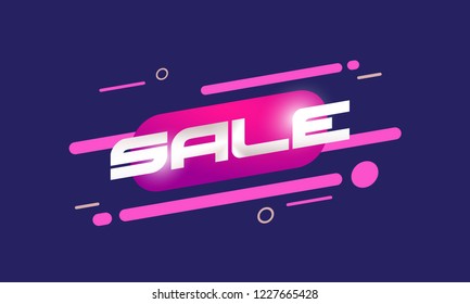 Sale badge banner design. Big mega sale discount template mockup. Special offer poster vector illustration. Colorful modern creative icon. Neon new retro wave style.