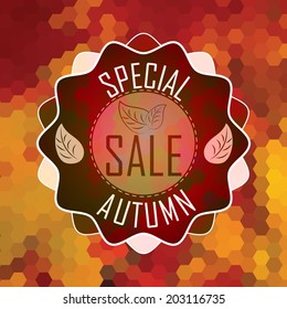 Sale badge, big autumn sale label, autumn sale banner. Geometric background. Special offer poster.