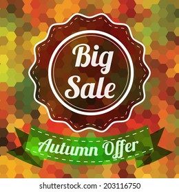 Sale badge, big autumn sale label, autumn sale banner. Geometric background. Special offer poster.