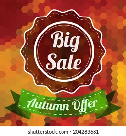 Sale badge, big autumn sale label, autumn sale banner. Geometric background. Special offer poster.