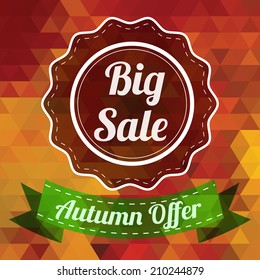 Sale badge, big autumn sale label, autumn sale banner. Geometric background. Special offer poster.