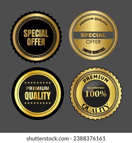 Sale badge design in gold color and labels vector collection