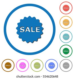 Sale badge flat color vector icons with shadows in round outlines on white background