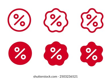 Sale badge icon. Percent price sign. Special offer symbol. Red discount label pictogram.