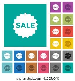 Sale badge multi colored flat icons on plain square backgrounds. Included white and darker icon variations for hover or active effects.
