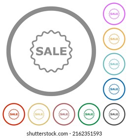 Sale badge outline flat color icons in round outlines on white background