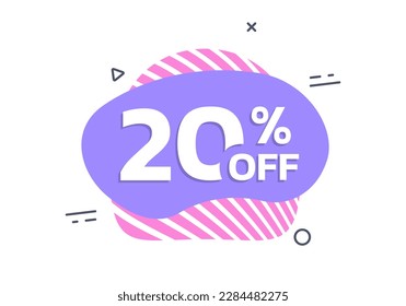 Sale badge, sticker or label. 20 percent price off liquid shape design. Discount, promotion abstract banner template. Vector illustration. 