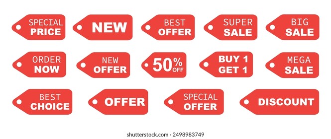 Sale badges and labels collection. Super sale, discount, mega sale, new offer, best choice, special value and best value labels. Sale tags vector illustration.