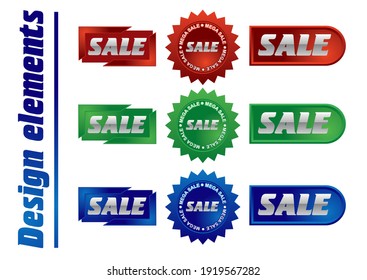 Sale badges, price tags, new offers collection in red, blue, green vector illustration