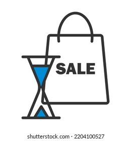 Sale Bag With Hourglass Icon. Editable Bold Outline With Color Fill Design. Vector Illustration.