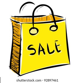 Sale bag icon. Sketch vector illustration in doodle style