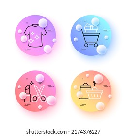 Sale bags, Shopping trolley and Beauty minimal line icons. 3d spheres or balls buttons. Clean t-shirt icons. For web, application, printing. Shopping cart, Sale gift, Haircut and makeup salon. Vector