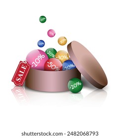 Sale of balls in a gift box. Vector illustration