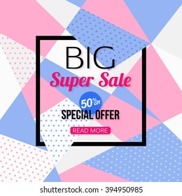 Sale Banner 1980s Memphis Design. Vector eps 10 format.