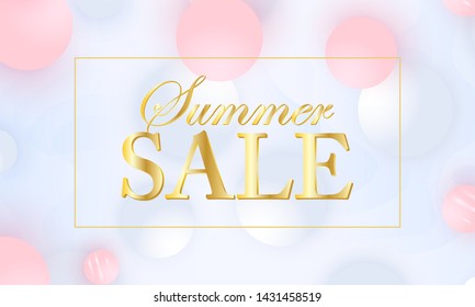 Sale banner. 3d geometric shapes. Pink and white soft spheres. Color background. Fluid pattern. Vector.