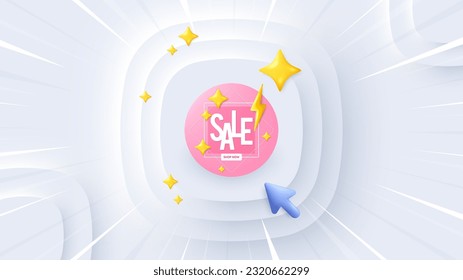 Sale banner with 3d stars. Neumorphic offer 3d banner, poster. Discount offer label. Coupon badge icon. Sale banner promo event background. Sunburst banner, flyer or coupon. Vector