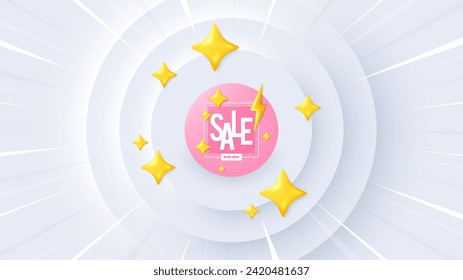 Sale banner with 3d stars. Neumorphic offer 3d banner, coupon. Discount offer label. Coupon badge icon. Sale banner promo event background. Sunburst banner, flyer or poster. Vector
