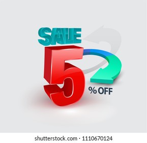 Sale banner 5 percent 3D style. Vector illustration for promotion advertising.