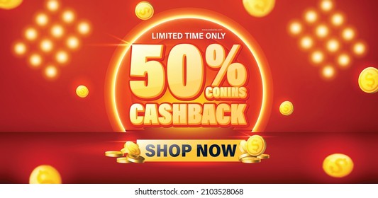 Sale banner 50% cashback template design for web or social media.