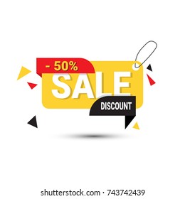 Sale Banner 50% Off Discount Template Tag Isolated On White Background Vector Illustration