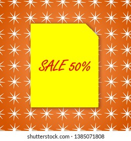 Sale banner 50% template design on white yellow and orange background for poster vector illustration.