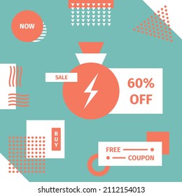Sale banner 60% off - template in memphis design.