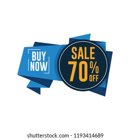 Sale banner. 70% off. Buy Now. Blue origami banner