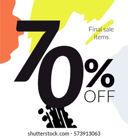 Sale banner 70% Off. Final sale items. Trendy abstract style. Vector illustration.