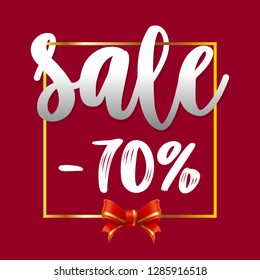 Sale banner 70% off, red background. vector illustration