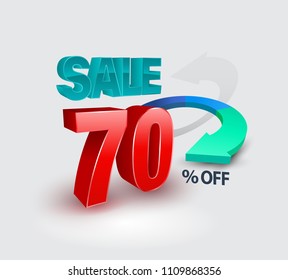 Sale banner 70 percent 3D style. Vector illustration for promotion advertising.