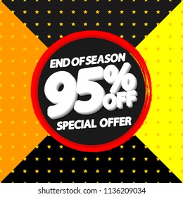 Sale banner, 95% off, discount tag design template, special offer, end of season, vector illustration 