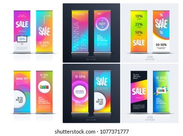 Sale banner. Abstract business vector of roll up stand design with colourful background for, show, expo, shopping.