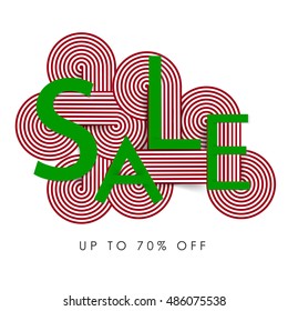 Sale banner with abstract intertwining lines. Big bright letters. Stylish solution for your design. Twisted lines.Vector illustration. Line design. New Year and Christmas colours