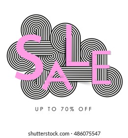 Sale banner with abstract intertwining lines. Big pink letters. Stylish solution for your design. Twisted lines.Vector illustration. Line design