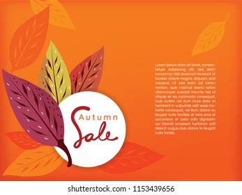 Sale banner for Autumn season with the dogwood leaves on bright orange background and copy space