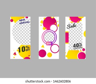 Sale banner background, Instagram template photo, mobile app, poster, flyer, coupon, gift card, smartphone, set of stories, web design - Vector.