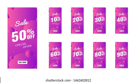 Sale banner background, Instagram template photo, mobile app, poster, flyer, coupon, gift card, smartphone, set of stories, web design - Vector.