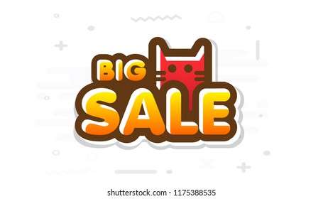 Sale Banner Badge Mockup. Big Sale Discount Logo Special Offer. Colorful Market Icon with Cat. Mega Hot Price Black Friday