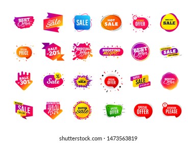 Sale banner badge. Special offer discount tags. Coupon shape templates design. Cyber monday sale discounts. Black friday shopping icons. Best ultimate offer badge. Super discount icons. Vector banners