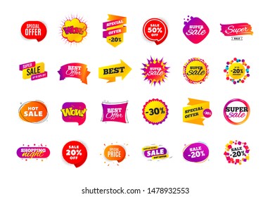 Sale banner badge. Special offer discount tags. Coupon shape templates design. Cyber monday sale discounts. Black friday shopping icons. Best ultimate offer badge. Super discount icons. Vector banners