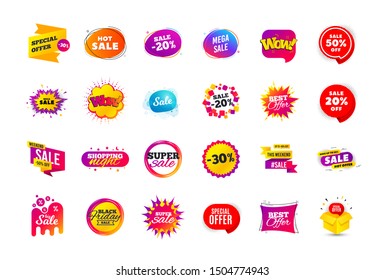 Sale banner badge. Special offer discount tags. Coupon shape templates design. Cyber monday sale discounts. Black friday shopping icons. Best ultimate offer badge. Super discount icons. Vector banners