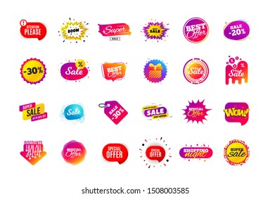 Sale banner badge. Special offer discount tags. Coupon shape templates design. Cyber monday sale discounts. Black friday shopping icons. Best ultimate offer badge. Super discount icons. Vector banners